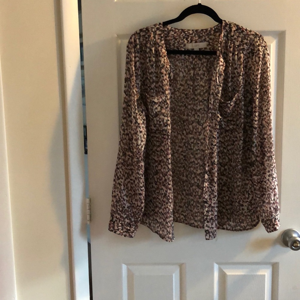 Loft pink print button down shirt